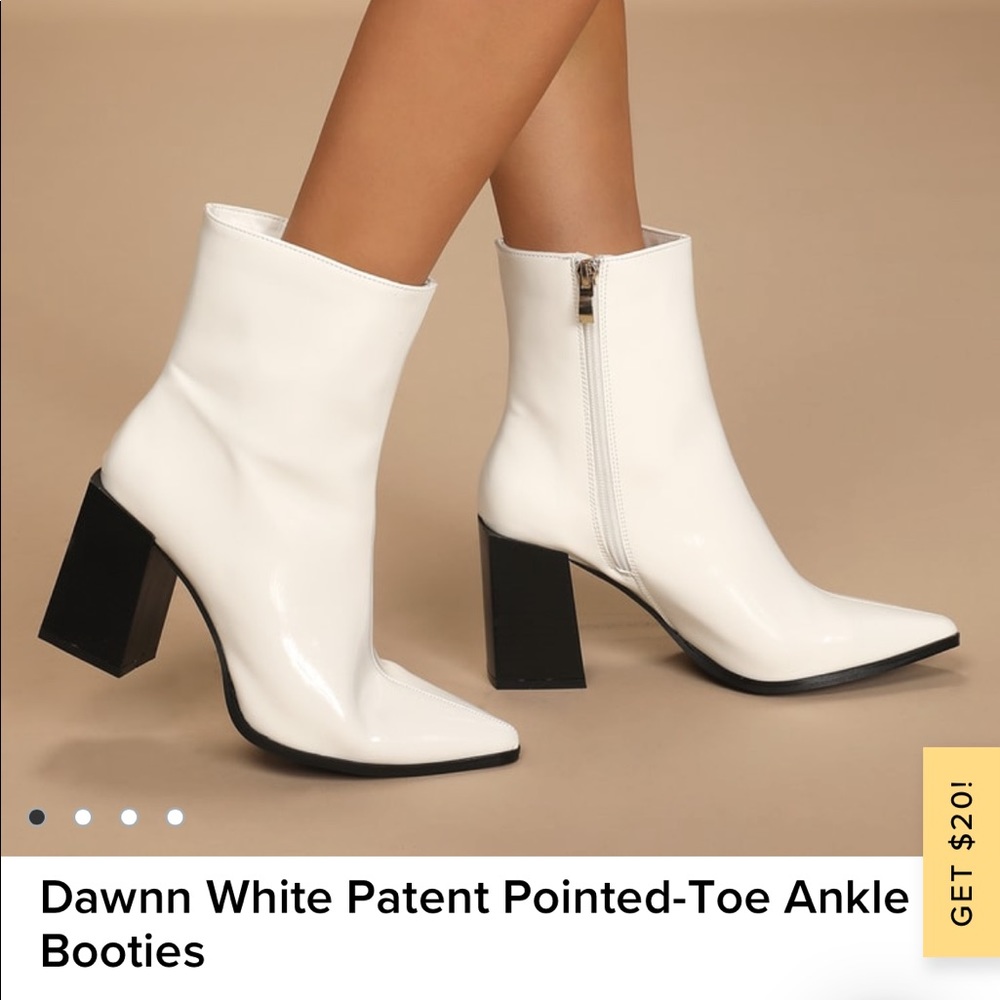 Dawnn White Patent Pointed-Toe Ankle Booties size 9